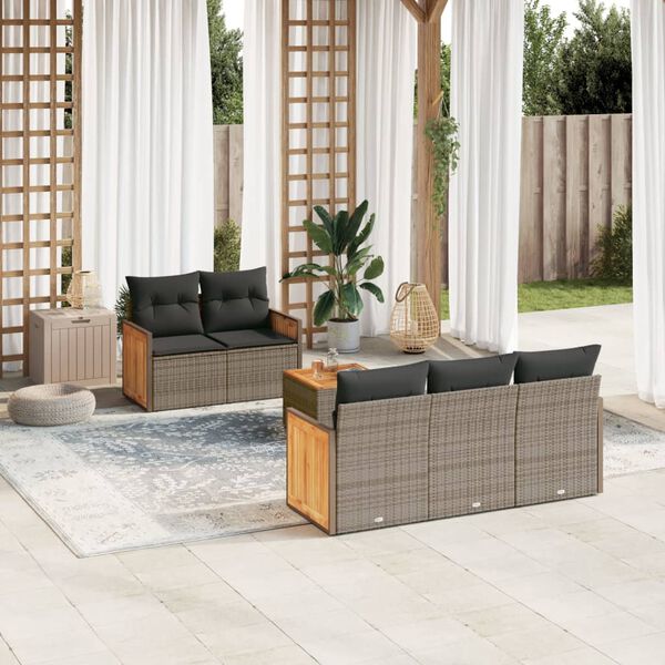 vidaXL Salon de jardin 6 pcs avec coussins gris r&eacute;sine tress&eacute;e