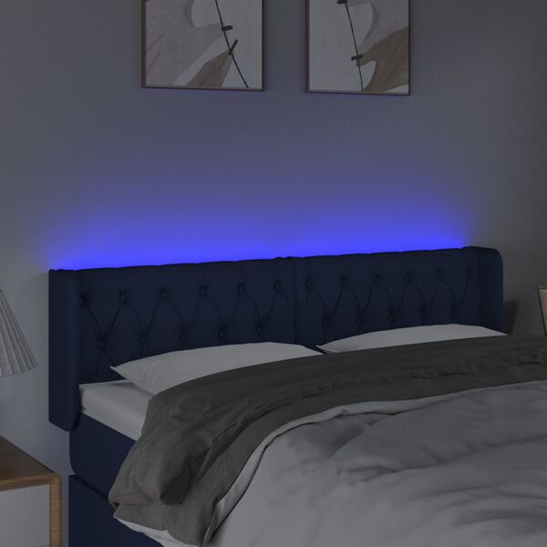 vidaXL T&ecirc;te de lit &agrave; LED Bleu 163x16x78/88 cm Tissu