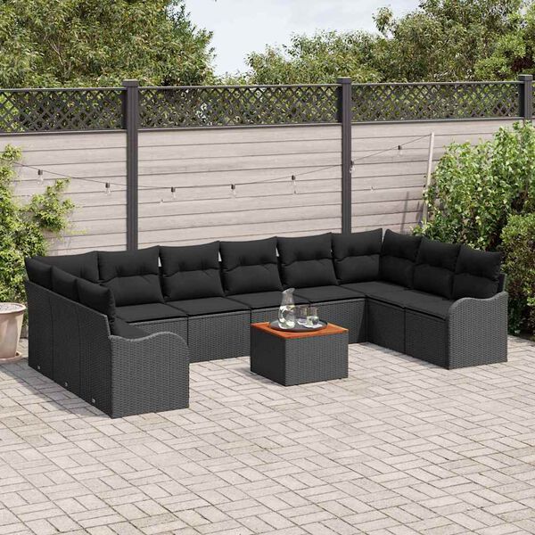 vidaXL Ensemble de canap&eacute; de jardin avec coussin 11 pcs Noir polyrotin