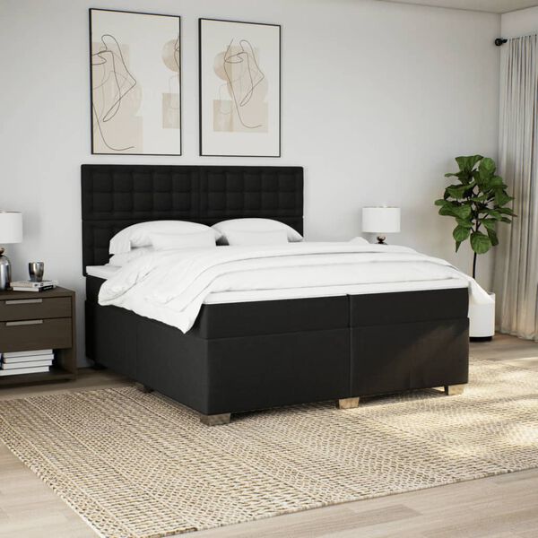 vidaXL Sommier &agrave; lattes de lit avec matelas Noir 200x200 cm Tissu