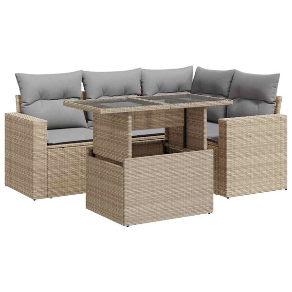 vidaXL Salon de jardin avec coussins 5 pcs beige r&eacute;sine tress&eacute;e