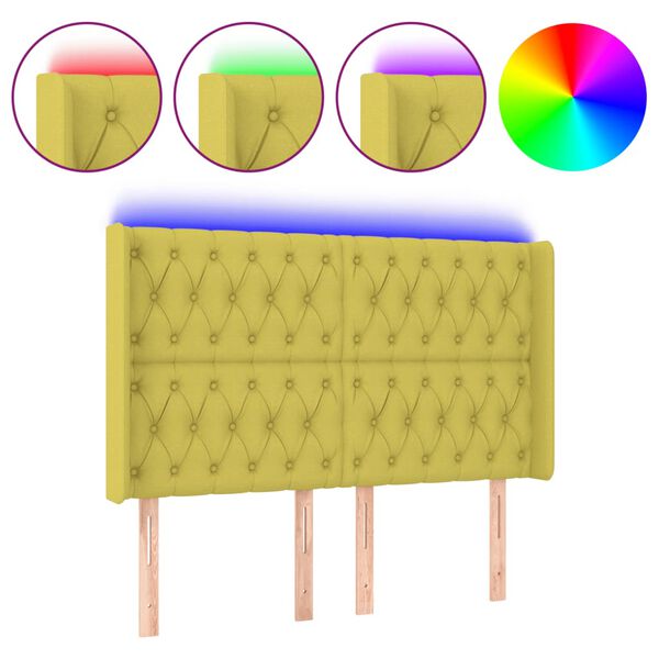 vidaXL Tête de lit à LED Vert 147x16x118/128 cm Tissu