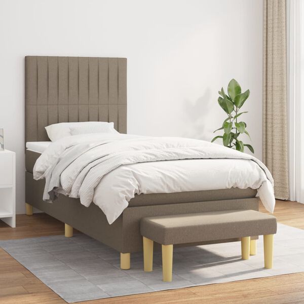 vidaXL Sommier &agrave; lattes de lit avec matelas Taupe 90x200 cm Tissu