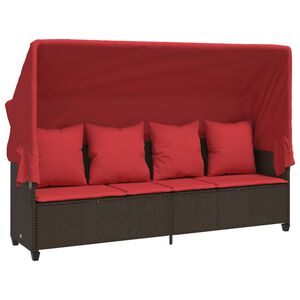 vidaXL Chaise longue avec auvent et coussins marron r&eacute;sine tress&eacute;e