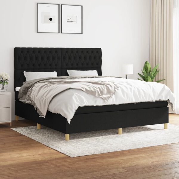 vidaXL Sommier &agrave; lattes de lit avec matelas Noir 180x200 cm Tissu