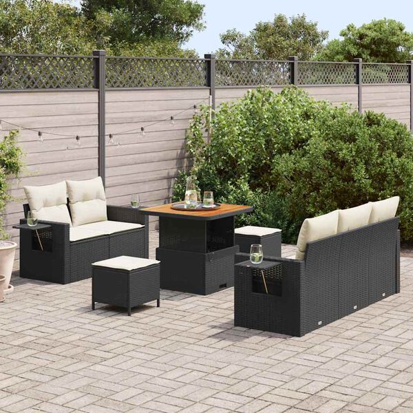 vidaXL Ensemble de canap&eacute; de jardin 10 pcs Noir et Cr&egrave;me polyrotin