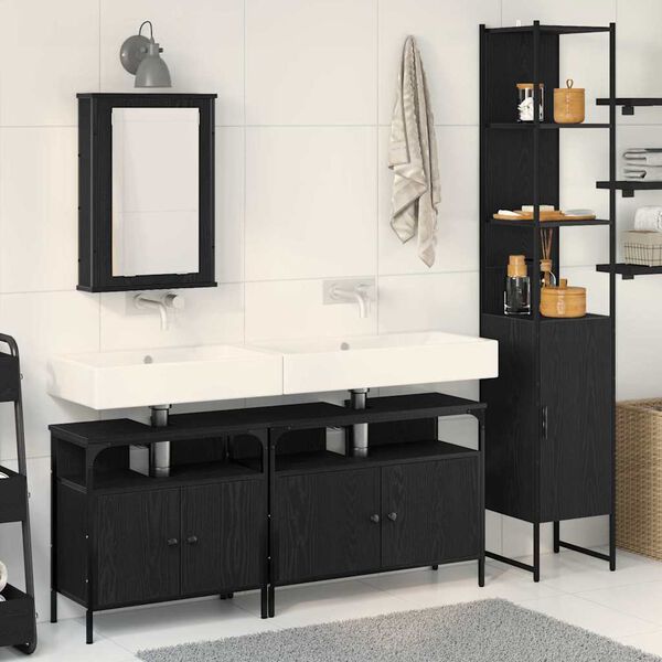vidaXL Ensemble de mobilier de salle de bain 4 pcs Ch&ecirc;ne noir