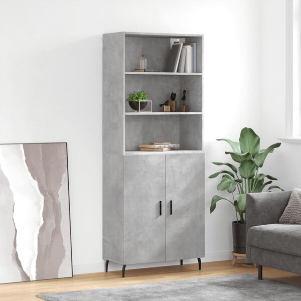 vidaXL Buffet haut Gris b&eacute;ton 69,5x34x180 cm Bois d'ing&eacute;nierie