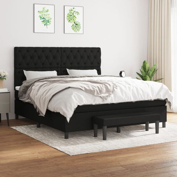 vidaXL Sommier &agrave; lattes de lit avec matelas Noir 160x200 cm Tissu