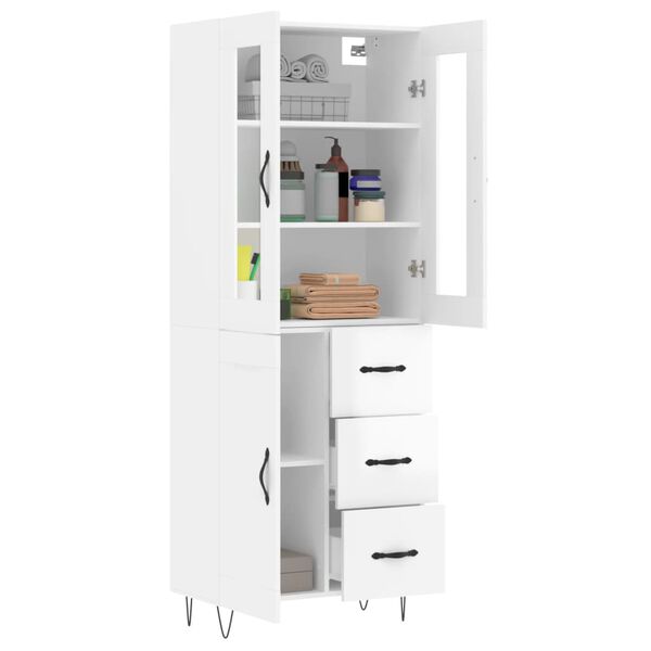 vidaXL Buffet haut Blanc brillant 69,5x34x180 cm Bois d'ing&eacute;nierie