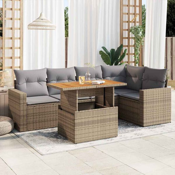 vidaXL Salon de jardin avec coussins 6 pcs beige r&eacute;sine tress&eacute;e