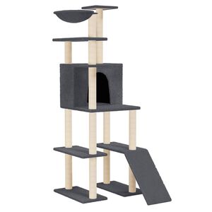 vidaXL Arbre &agrave; chat avec griffoirs en sisal Gris fonc&eacute; 166 cm