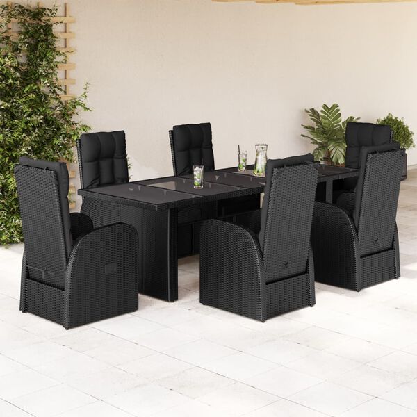 vidaXL Ensemble &agrave; manger de jardin coussins 7 pcs noir r&eacute;sine tress&eacute;e