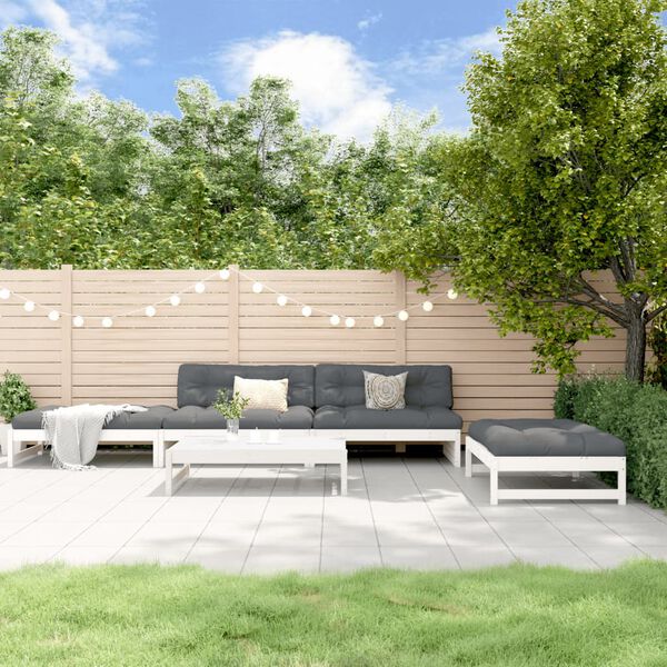 vidaXL Salon de jardin 5 pcs avec coussins blanc bois massif