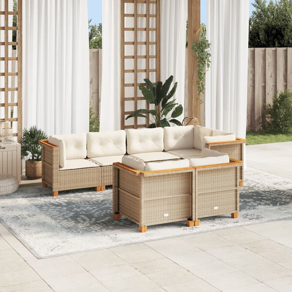 vidaXL Salon de jardin avec coussins 7 pcs beige r&eacute;sine tress&eacute;e