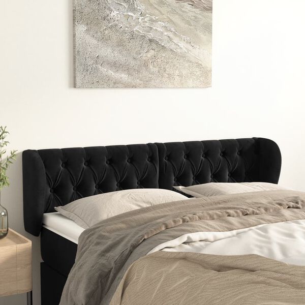 vidaXL Tête de lit avec oreilles Noir 163x23x78/88 cm Velours