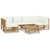 vidaXL Salon de jardin 7 pcs avec coussins blanc cr&egrave;me bambou