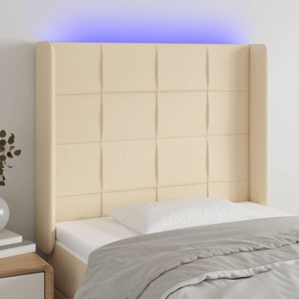 vidaXL T&ecirc;te de lit &agrave; LED Cr&egrave;me 103x16x118/128 cm Tissu