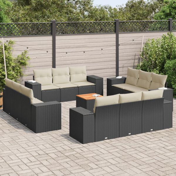 vidaXL Salon de jardin avec coussins 13 pcs noir r&eacute;sine tress&eacute;e
