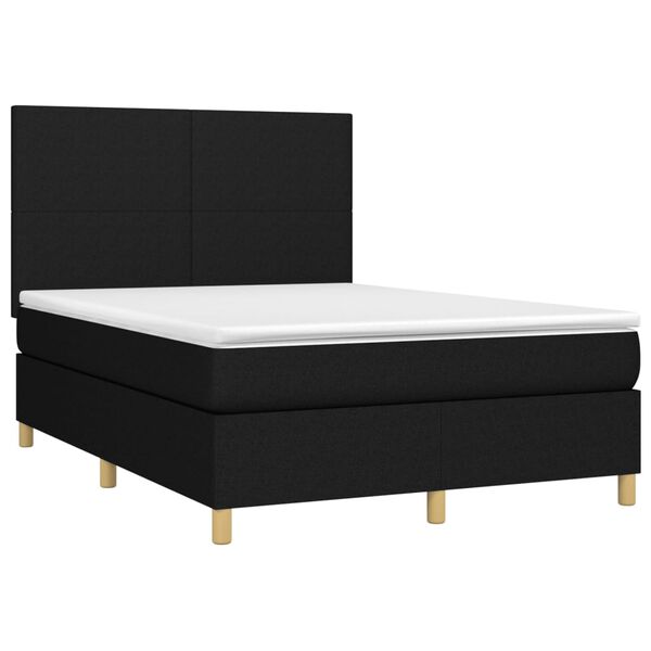 vidaXL Sommier &agrave; lattes de lit et matelas et LED Noir 140x200 cm Tissu