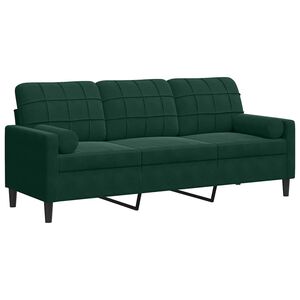 vidaXL Canap&eacute; 3 places avec oreillers vert fonc&eacute; 180 cm velours