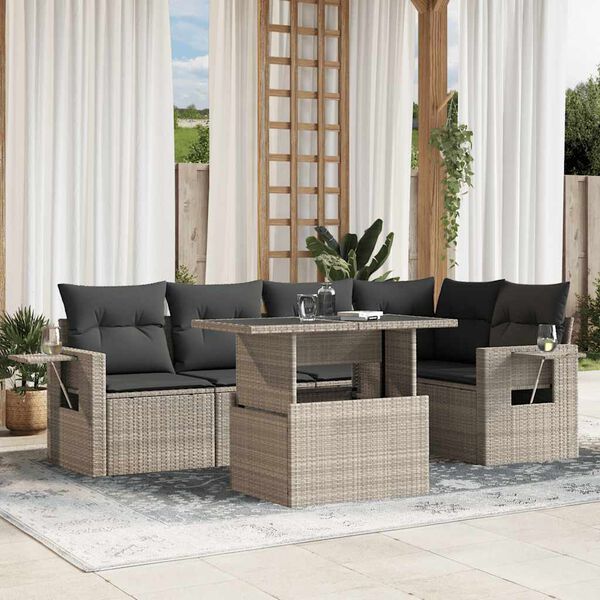 vidaXL Salon de jardin 6 pcs avec coussins gris clair r&eacute;sine tress&eacute;e