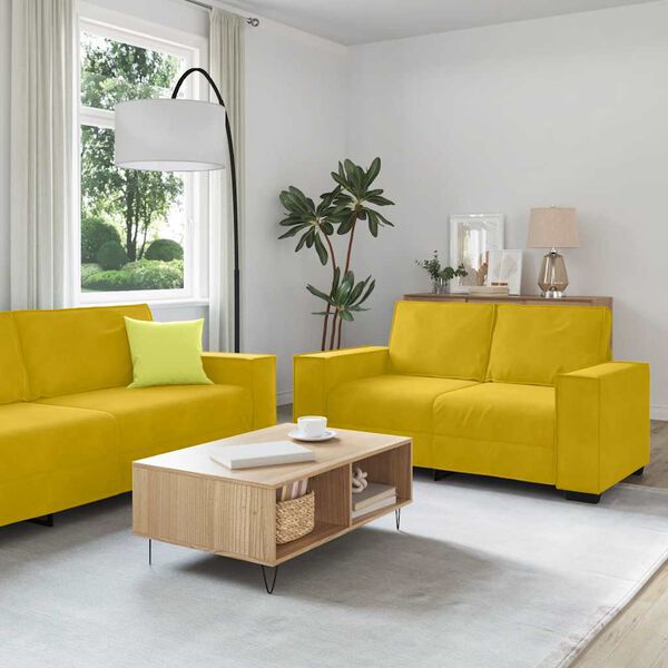 vidaXL Ensemble de canap&eacute;s 3 pcs avec coussins Jaune Velours