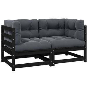 vidaXL Canap&eacute; 2 places de jardin avec coussins Noir Bois de pin massif