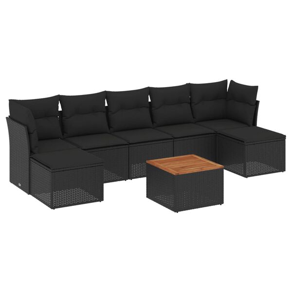 vidaXL Salon de jardin 8 pcs avec coussins noir r&eacute;sine tress&eacute;e