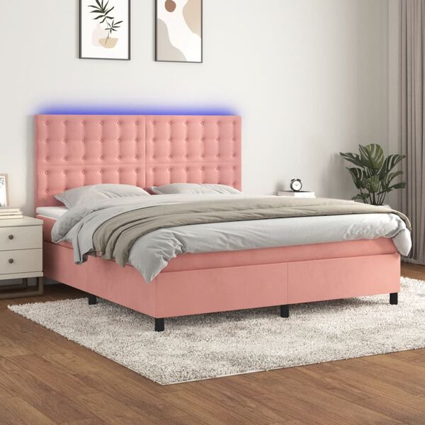 vidaXL Sommier &agrave; lattes de lit matelas et LED Rose 160x200 cm Velours