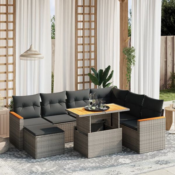 vidaXL Salon de jardin 8 pcs avec coussins gris r&eacute;sine tress&eacute;e