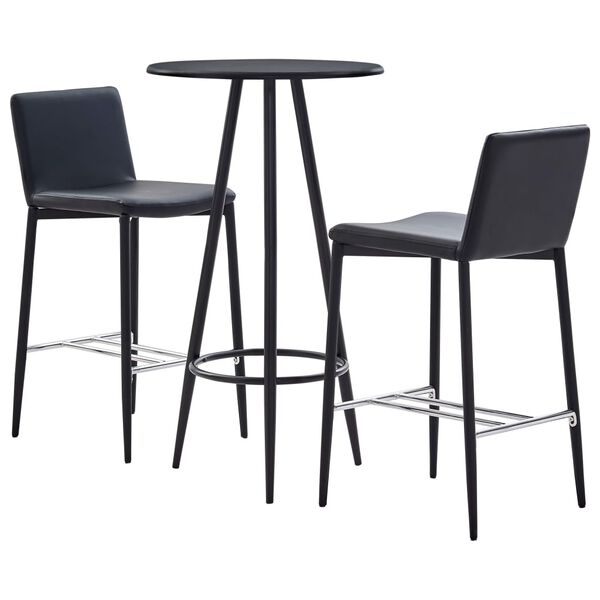 vidaXL Ensemble de bar 3 pcs Similicuir Noir