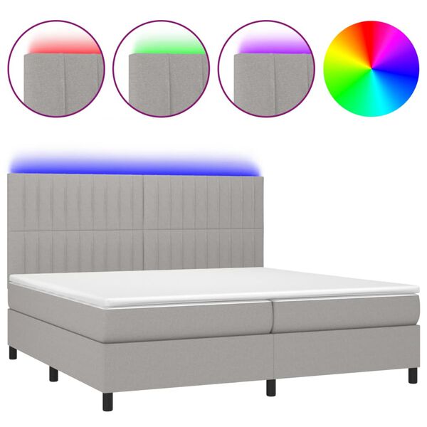 vidaXL Sommier &agrave; lattes de lit et matelas et LED Gris clair 200x200 cm