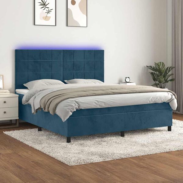 vidaXL Sommier &agrave; lattes de lit matelas et LED Bleu fonc&eacute; 180x200 cm