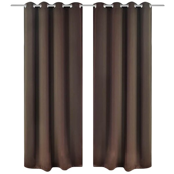 2 pcs Rideau Blackout Occultant Brun avec &OElig;illets en m&eacute;tal 135x245cm