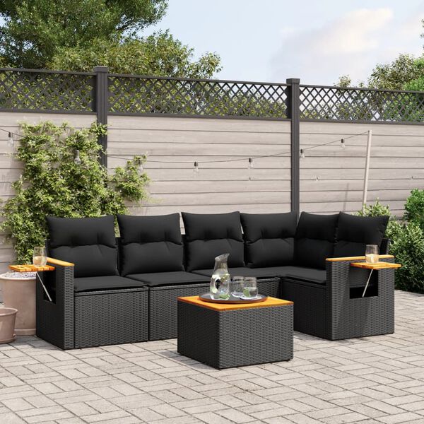 vidaXL Salon de jardin 6 pcs avec coussins noir r&eacute;sine tress&eacute;e