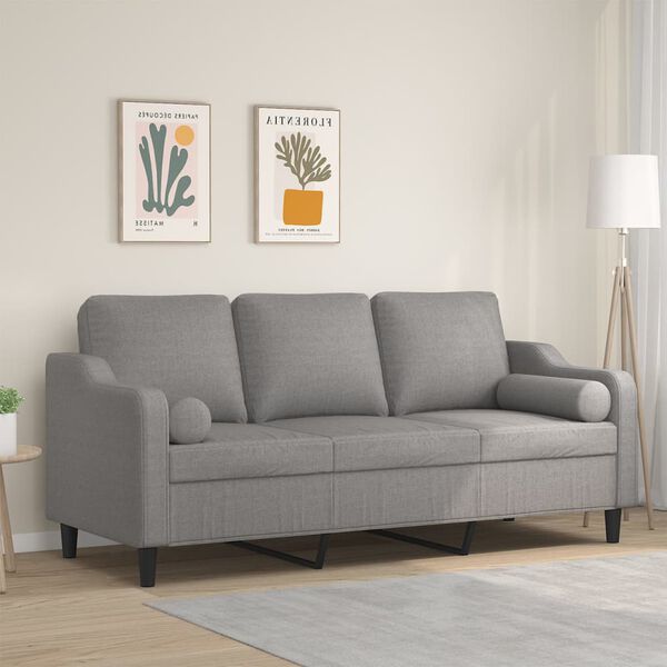 vidaXL Canap&eacute; 3 places et oreillers et coussins Gris clair 180cm Tissu