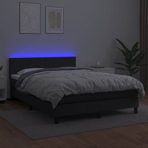 vidaXL Sommier &agrave; lattes de lit avec matelas et LED Noir 140x200 cm