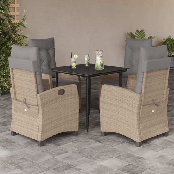 vidaXL Ensemble &agrave; manger de jardin coussins 5 pcs m&eacute;lange beige rotin