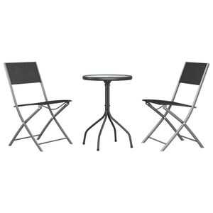 vidaXL Ensemble &agrave; manger de jardin 3 pcs noir acier