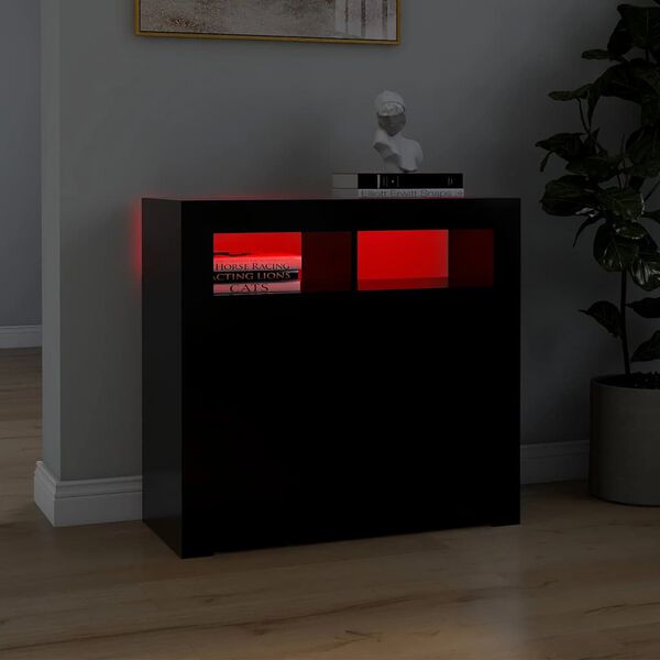 vidaXL Buffet avec lumi&egrave;res LED noir 80x35x75 cm