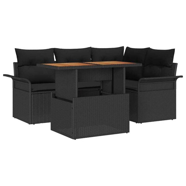 vidaXL Ensemble de canap&eacute; de jardin avec coussin 5 pcs Noir