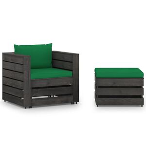 vidaXL Salon de jardin 2 pcs avec coussins Bois impr&eacute;gn&eacute; de gris