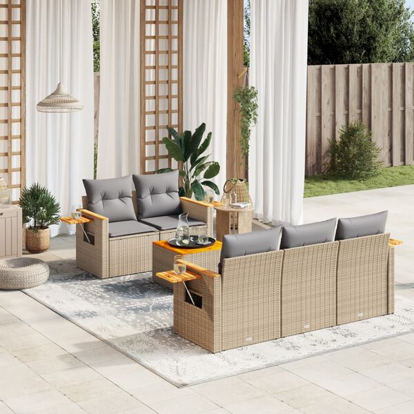 vidaXL Salon de jardin avec coussins 6 pcs beige r&eacute;sine tress&eacute;e
