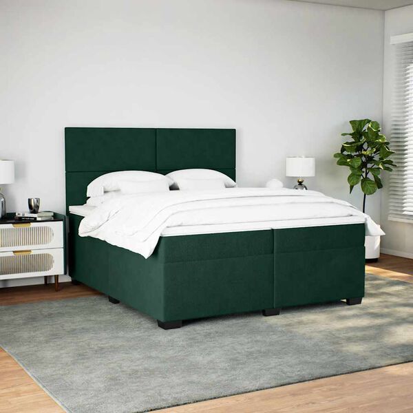vidaXL Sommier &agrave; lattes de lit et matelas Vert fonc&eacute; 200x200cm Velours