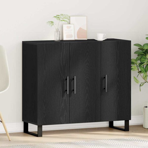 vidaXL Buffet Ch&ecirc;ne noir 90 x 34 x 80 cm Bois d'ing&eacute;nierie