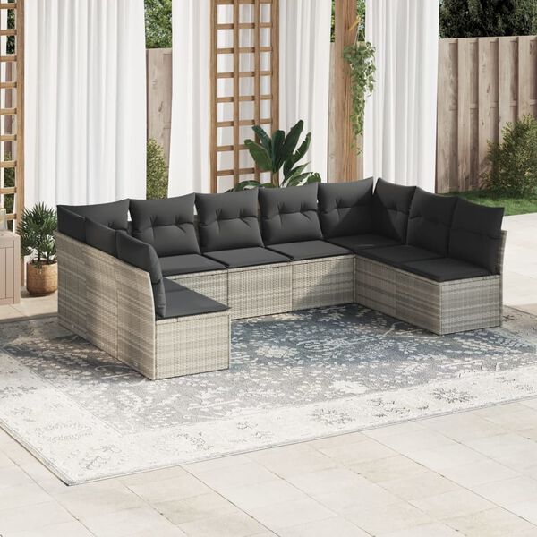 vidaXL Salon de jardin 9 pcs avec coussins gris clair r&eacute;sine tress&eacute;e