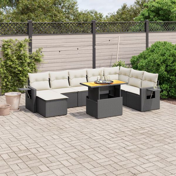 vidaXL Salon de jardin 9 pcs avec coussins noir r&eacute;sine tress&eacute;e