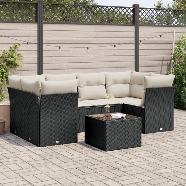 vidaXL Salon de jardin 7 pcs avec coussins noir r&eacute;sine tress&eacute;e