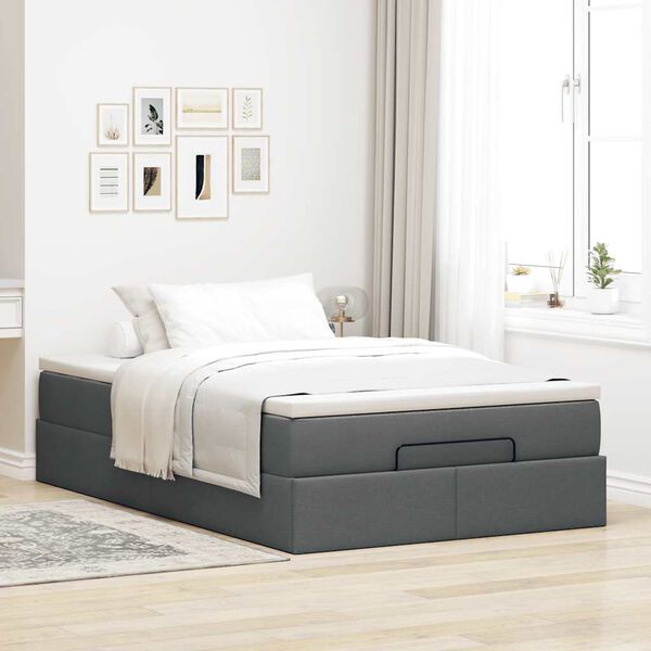 vidaXL Cadre de lit ottoman avec matelas gris foncé 120x200cm tissu